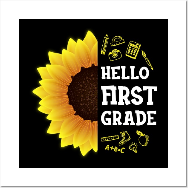 Hello First Grade Shirt 1st Grade Back To School Sunflower Gift Wall Art by hardyhtud